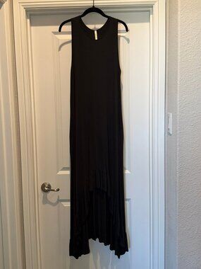 Bellamie High Low Ruffled Black Tank Dress with Pockets - Size M